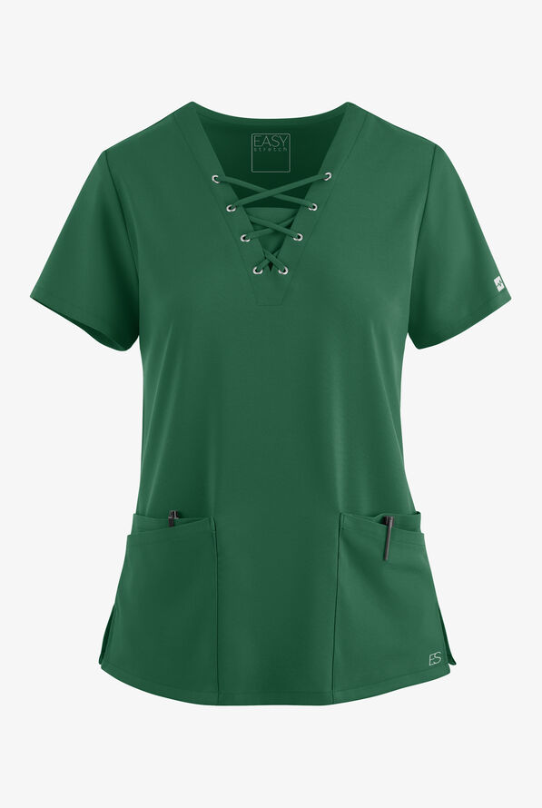 Blusa médica Easy STRETCH Gisele con cordones en el cuello en V y 5 bolsillos para mujer - Hunter - 1