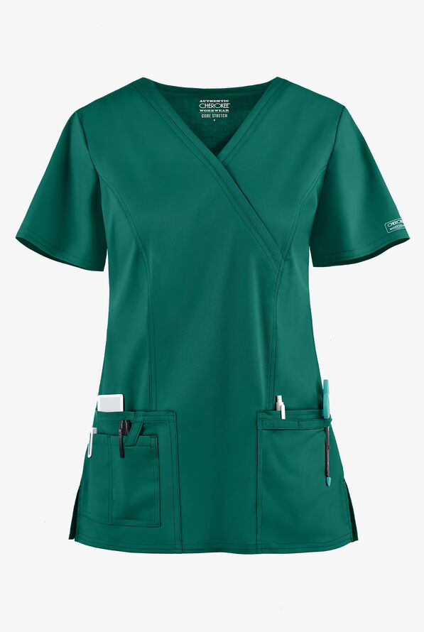 Blusa médica Cherokee Workwear Premium Core STRETCH estilo cruzado con 4 bolsillos para mujer - Hunter - 1