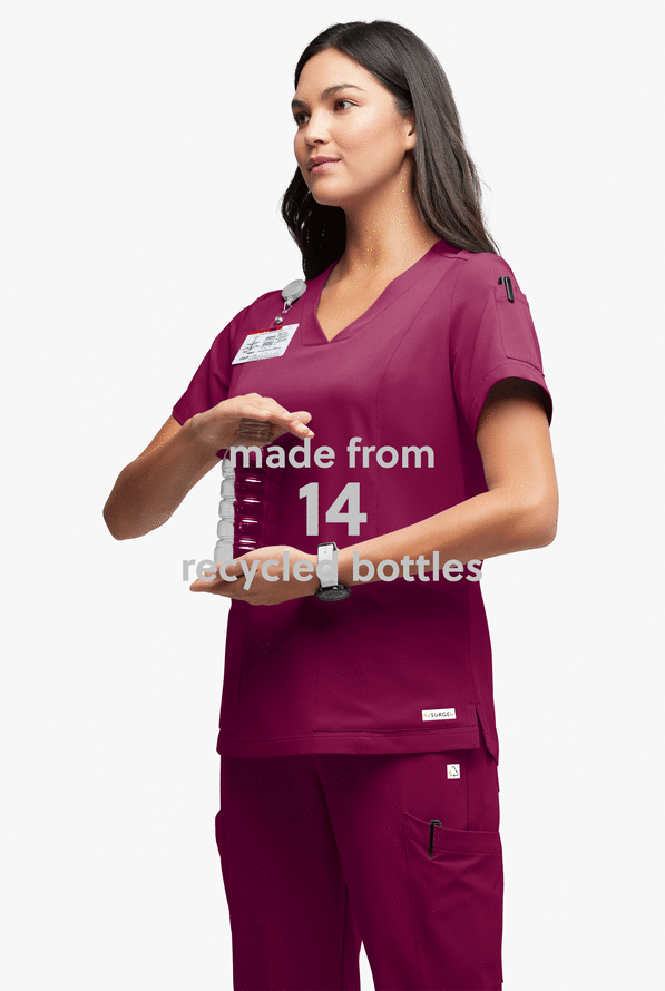 Blusa médica ReSurge Ruby con cuello en V y 5 bolsillos para mujer - Wine - 5