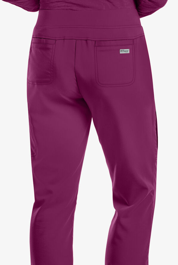 Grey's Anatomy by Barco Mia Women's 6-Pocket Straight Leg Cargo Scrub Pants - Petite - Wine - 2