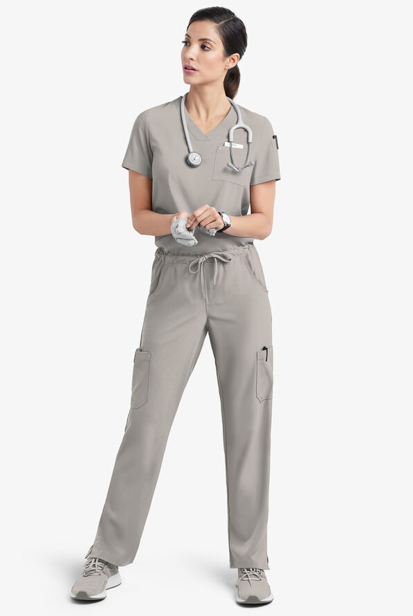 Easy STRETCH Chloe Women's 3-Pocket V-Neck Tuck-In Scrub Top - Lunar Grey - 2