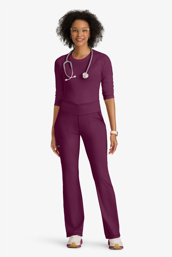 Grey's Anatomy by Barco Knit STRETCH Swift Women's 5-Pocket Fit & Flare Cargo Scrub Pants - Petite - Wine - 2