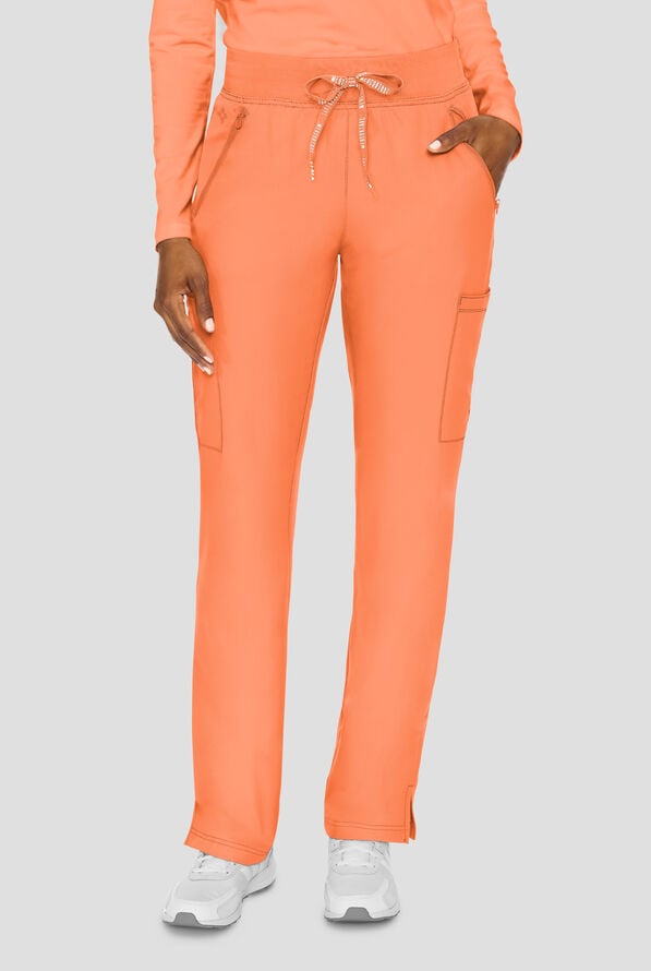 Med Couture Insight Women's 4-Pocket Zipper Cargo Pocket Scrub Pants - Papa Don't Peach - 1