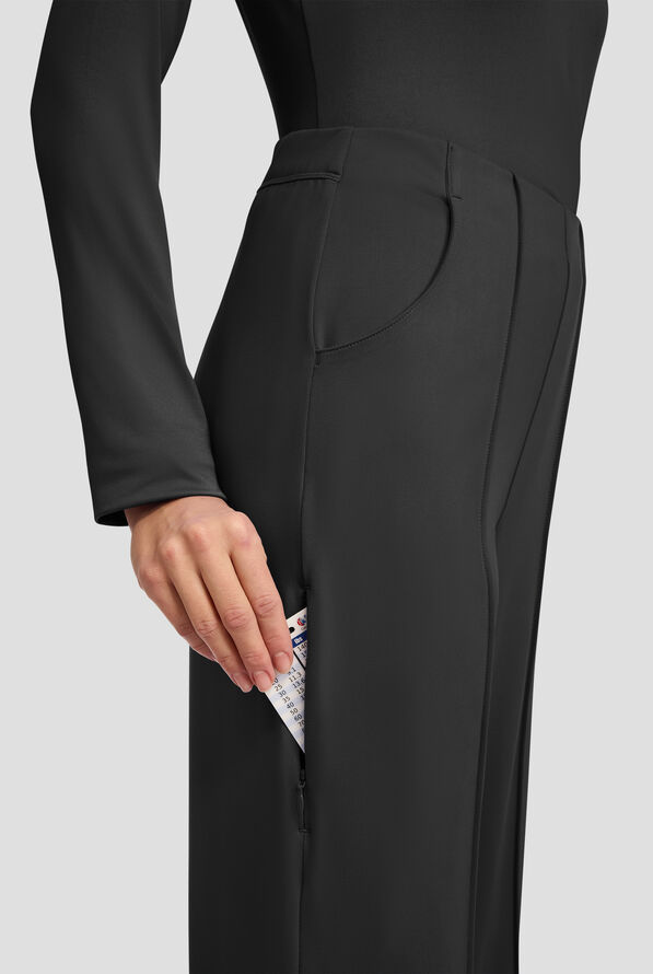 Cherokee Achieve Women's 3-Pocket STRETCH Wide Leg Pull-On Knit Scrub Pants - Petite - Black - 2