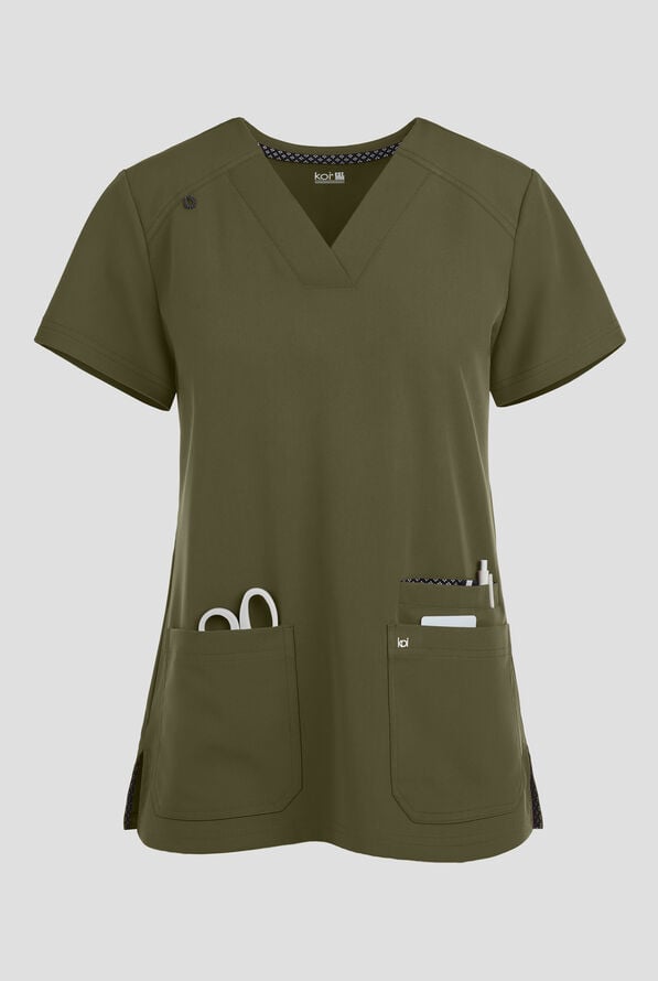 Blusa m&eacute;dica Koi Next Gen Hustle and Hear con cuello en V y 3 bolsillos para mujer - Olive - 1