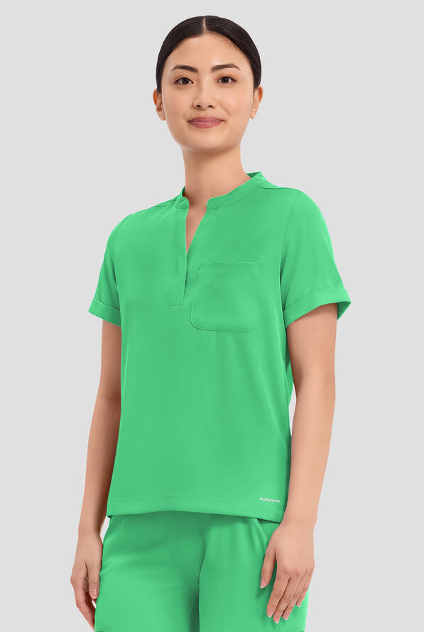 HH Works by Healing Hands Macy Women's 1-Pocket STRETCH Mandarin Collar Tuck In Scrub Top - Surreal Green - 2