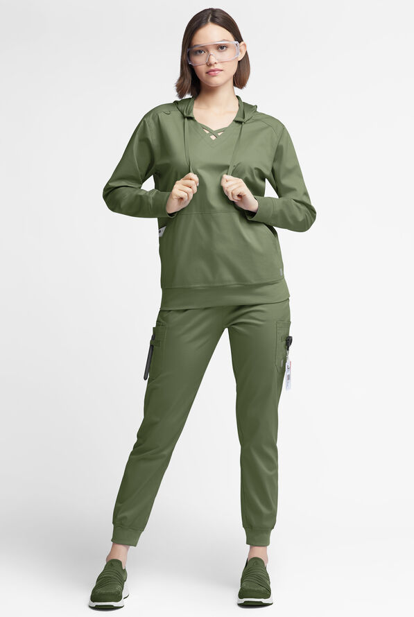 Sudadera m&eacute;dica UA Butter-soft STRETCH con capucha y 4 bolsillos para mujer - Light Olive - 2
