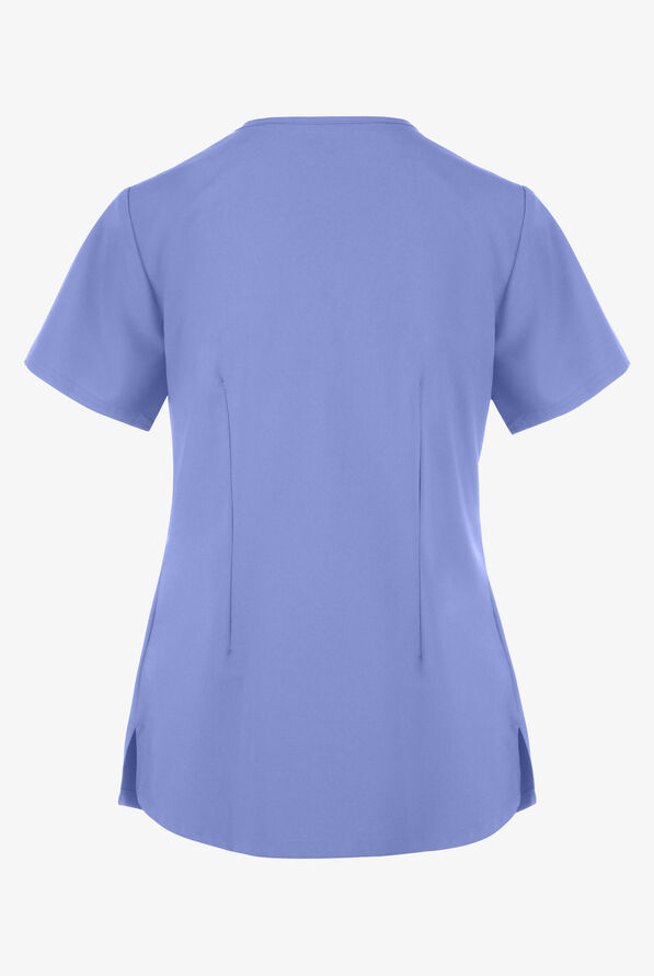 Blusa m&eacute;dica Easy STRETCH Leila con ojales con lazos y 3 bolsillos para mujer - Ceil Blue - 4