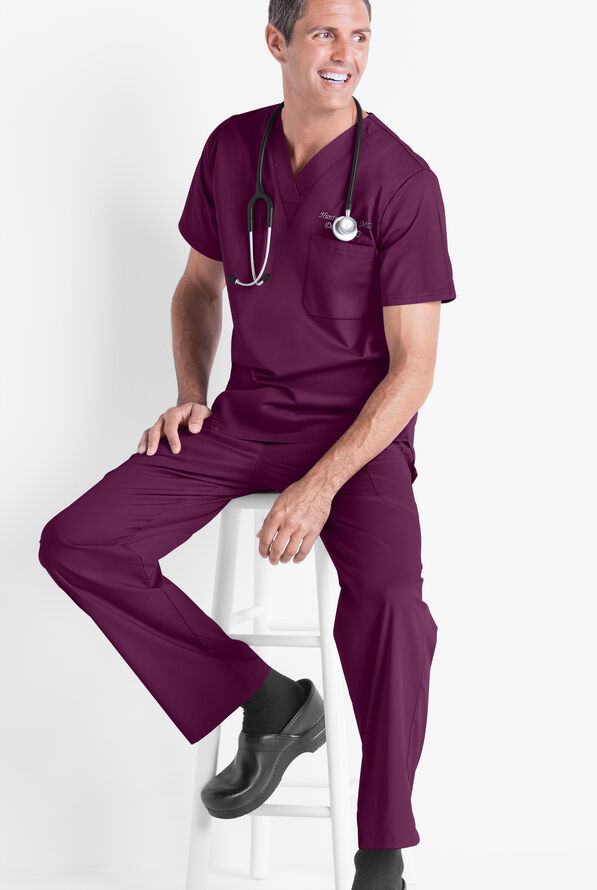 Best Buy Scrubs Next Generation Men's 7-Pocket Zip Front Cargo Pants - Wine - 3