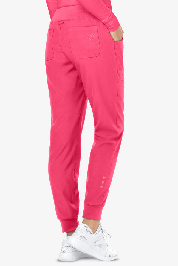 heartsoul Scrubs Break On Through Women's 6-Pocket STRETCH Elastic Cuff Jogger Scrub Pants - Flamingo - 2
