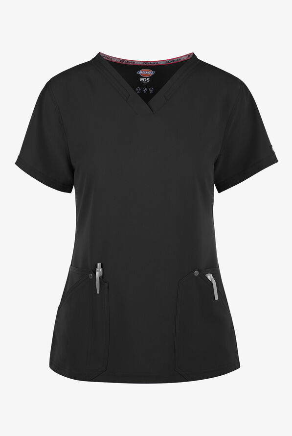 Dickies EDS NXT Women's 4-pocket V-Neck Scrub Top - Black - 1
