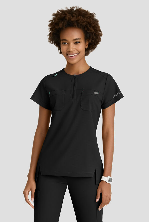Blusa m&eacute;dica Skechers by Barco MotionTech Trek STRETCH con cuello redondo con cremallera y 2 bolsillos para mujer - Black - 2