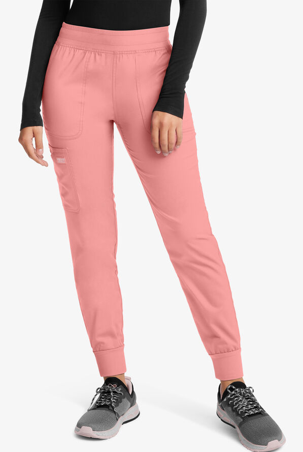 Pantalón médico Cherokee Workwear Revolution STRETCH estilo cargo jogger con 5 bolsillos para mujer - Petite - Pink Essence - 1