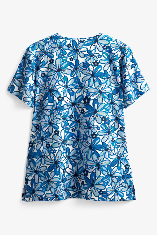 Blusa médica estampada Green Town Forever Flowers con cuello en V y 3 bolsillos para mujer - null - 2