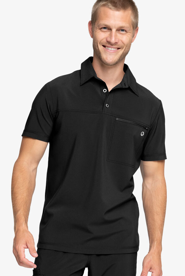 Camiseta médica Cherokee Infinity estilo polo con tejido acanalado y 1 bolsllo con cremallera para hombre - Black - 2