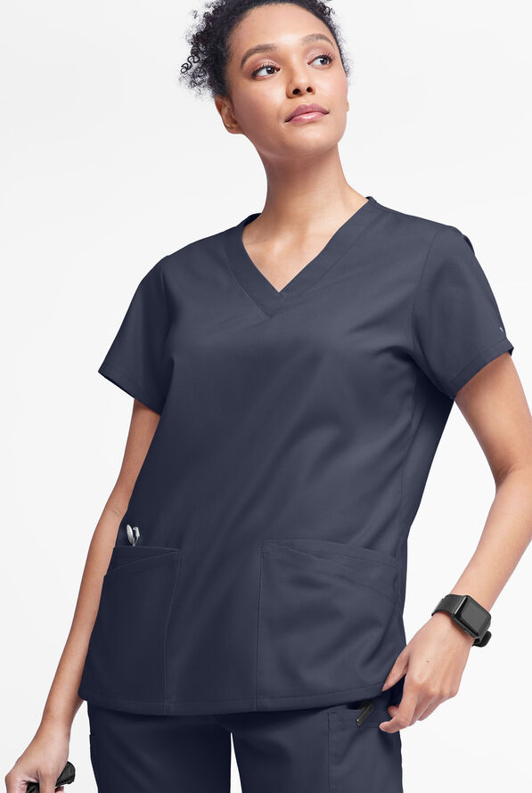 Blusa médica Butter-Soft Originals con cuello en V y 6 bolsillos para mujer - Navy - 2
