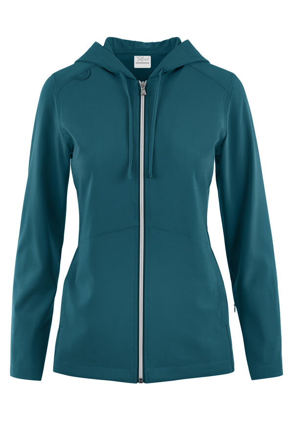 Tafford Active Selena Women's 5-Pocket Long Sleeve Zip-Front Scrub Hoodie - Caribbean Blue - 1
