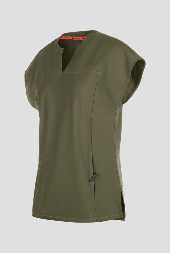 Infinity GNR8 Kinetic Knit Women's 3-Pocket STRETCH Dolman Tunic Rounded Notch Neck Scrub Top - Sap Green - 2