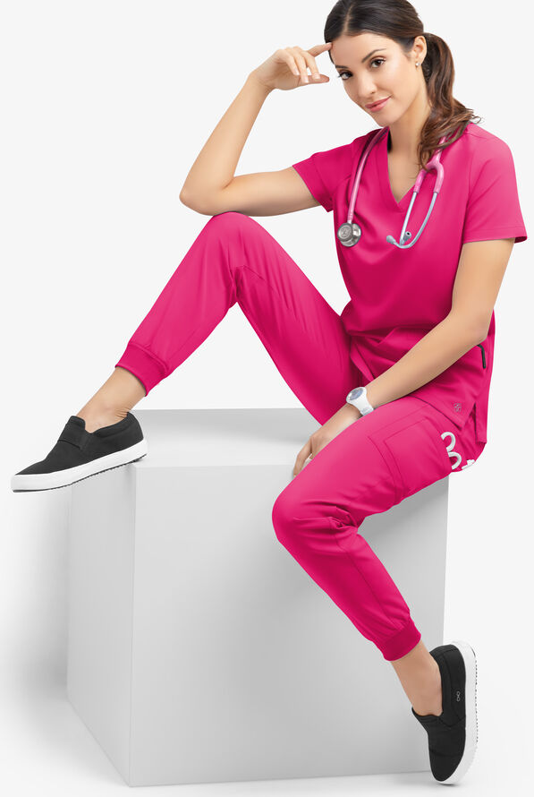 Easy STRETCH Mila Women's 7-Pocket Jogger Scrub Pants - Tall - Flirt - 2