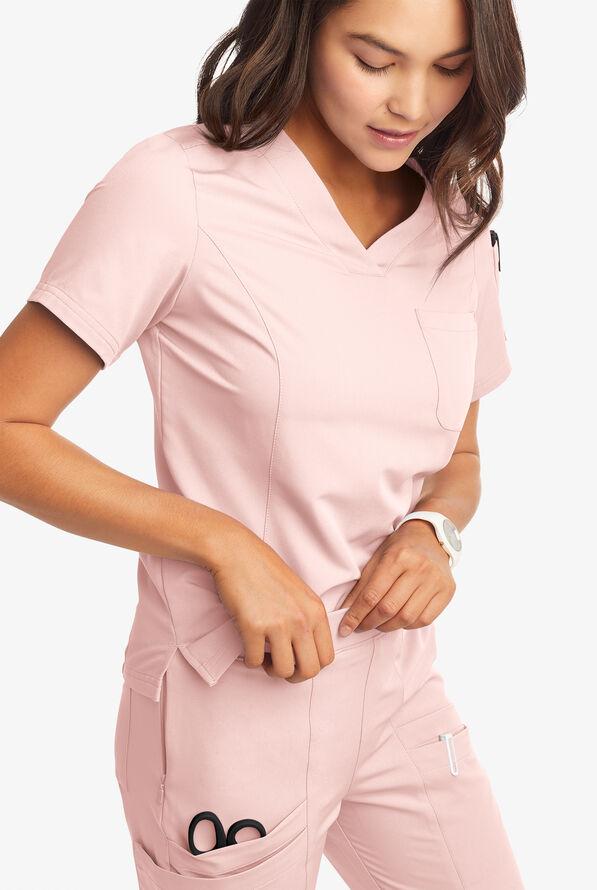 Butter-Soft Women's 3-Pocket V-Neck Tuck-In Scrub Top **Slightly IRREGULAR** - Sweet Pink - 2