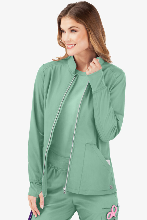 Butter-Soft STRETCH Women's 3-Pocket Zip Front Scrub Jacket - Water Mint - 3