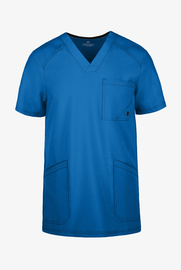 Camisa médica Cherokee Infinity con 2 bolsillos y paneles laterales de tejido para hombre  - Royal - 1