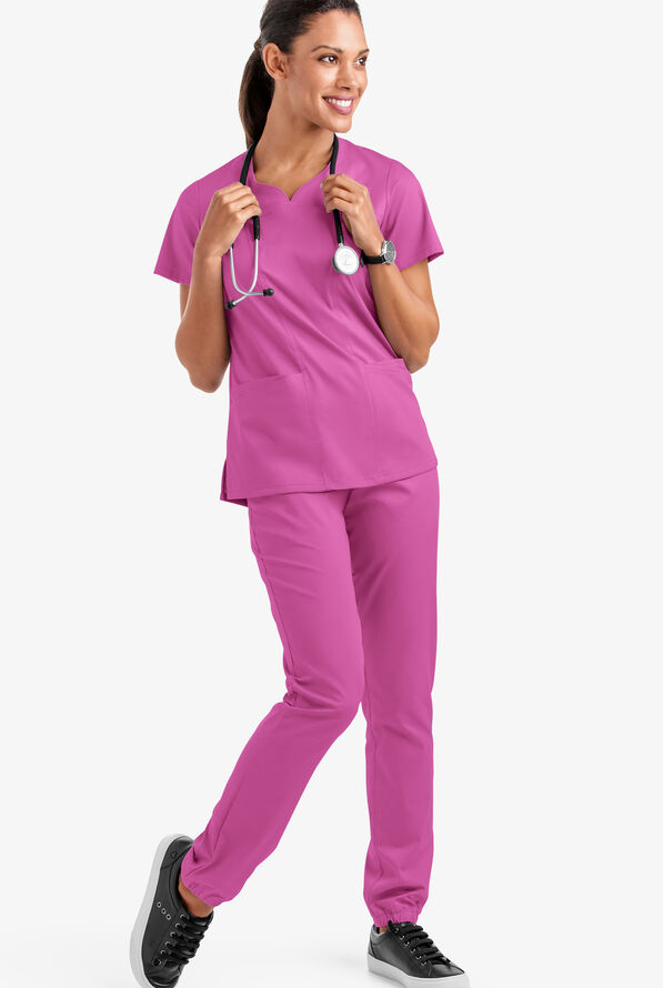 Butter-Soft STRETCH Women's 4-Pocket Sweetheart Neck Scrub Top - Rosebud - 2