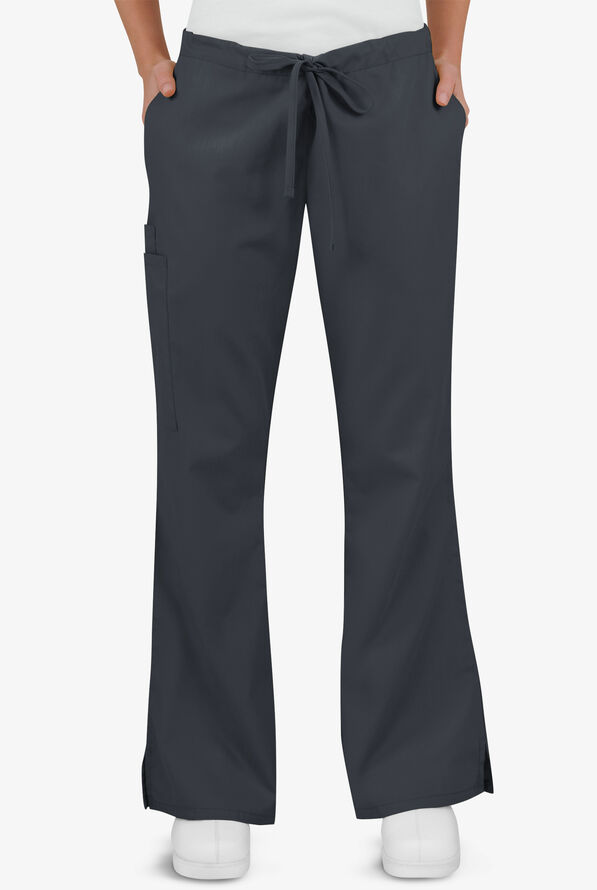 Butter-Soft Core Women's 4-Pocket Elastic Waist Back Drawstring Scrub Pants - Tall - Pewter - 1