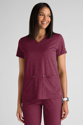 Easy STRETCH Lina Women's Jacquard 4-Pocket V-Neck Scrub Top