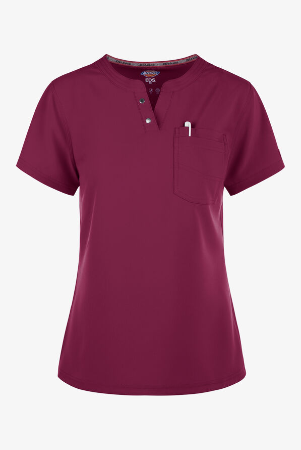 Dickies EDS NXT Women's 1- Pocket Tuck In Henley Scrub Top - Wine - 1