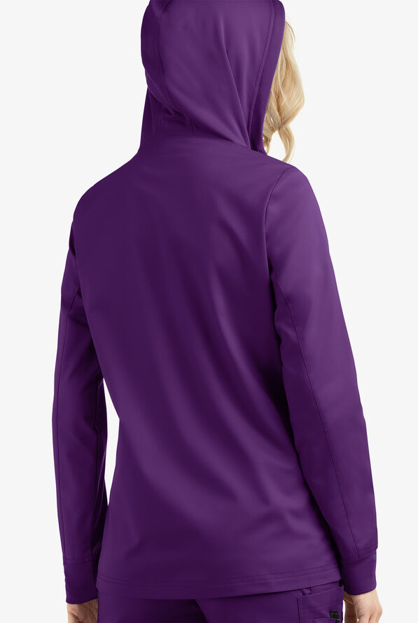 Butter-Soft STRETCH Women's 3-Pocket Zip-Front with Cozy Knit Hood and Trim Scrub Jacket - Eggplant - 4