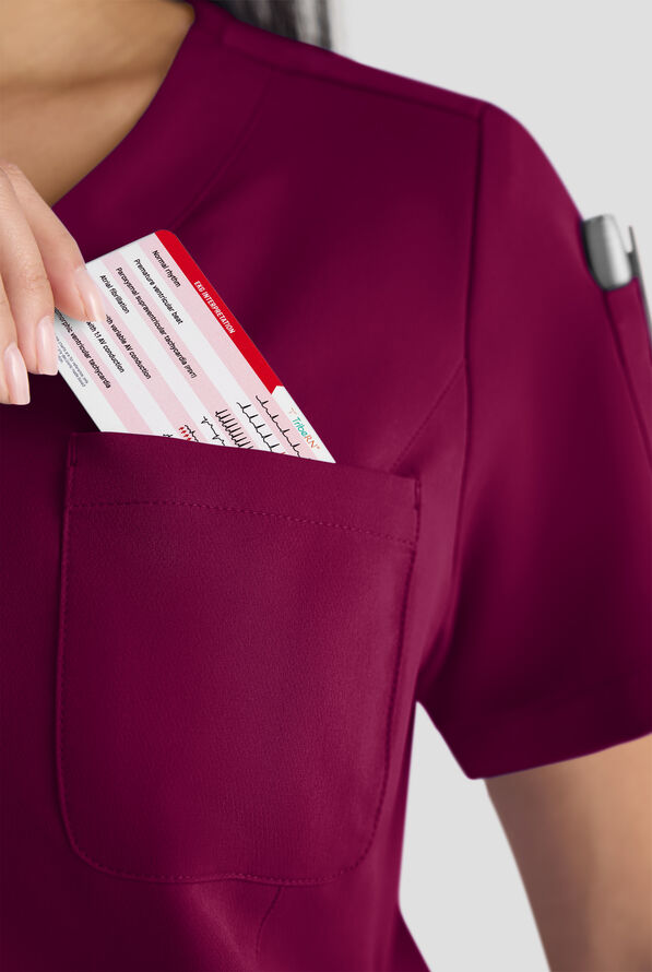 ReSurge Diamond Women's 3-Pocket V-Neck Tuck In / Wear Out Scrub Top - Wine - 4