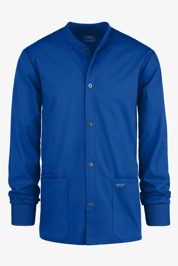 Cherokee Workwear Professionals Men's 3-Pocket STRETCH Snap Front Scrub Jacket - Royal - 1