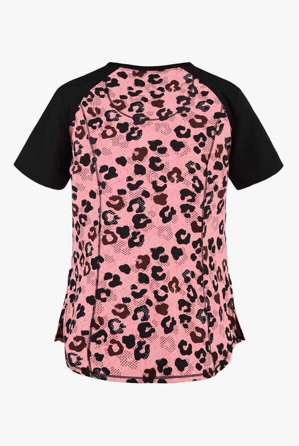 Cherokee Infinity Cheetah Spots V-Neck Print Scrub Top - null - 2