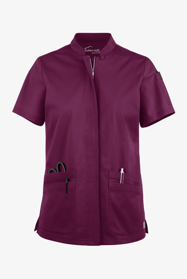 Blusa m&eacute;dica UA Butter-Soft STRETCH con cremallera y 6 bolsillos para mujer - Wine - 1