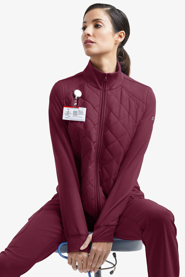Chaqueta médica acolchada Easy STRETCH Keira con mangas largas y 2 bolsillos para mujer - Wine - 1