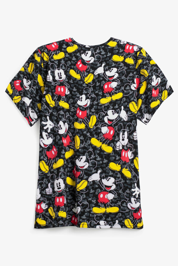 Blusa m&eacute;dica estampada unisex Cherokee Tooniforms Disney All the Mickeys con cuello en V y 2 bolsillos  - null - 2