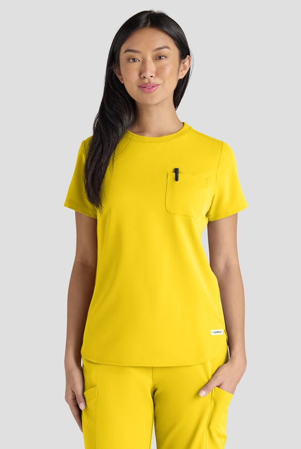 ReSurge Citrine Women's 1-Pocket Crew Neck Tuck In / Wear Out Scrub Top - Vibrant Yellow - 3