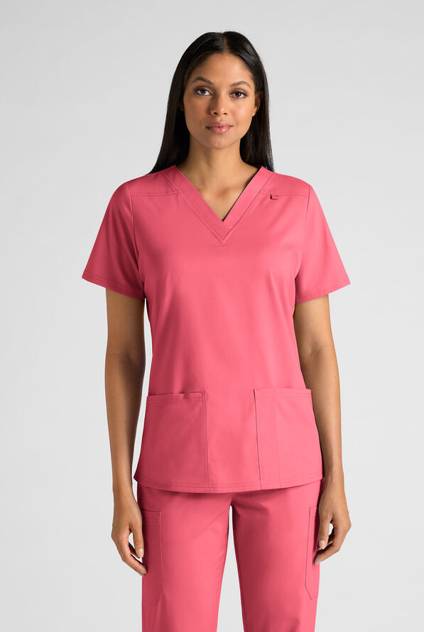 Butter-Soft STRETCH FLXTEK+ Women's 4-Pocket V-Neck Scrub Top - Rouge Rose - 1