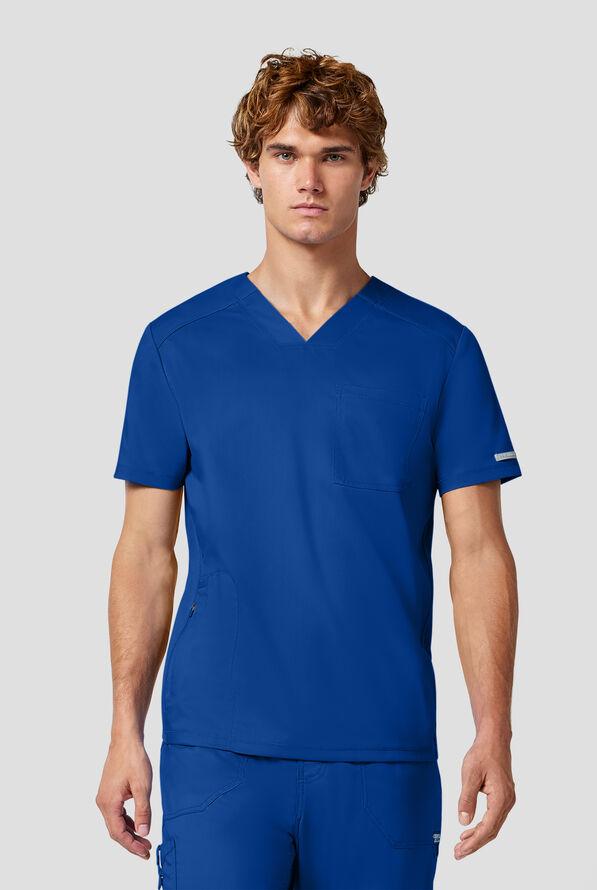 Cherokee Workwear Revolution Men's 2-Pocket STRETCH V-Neck Scrub Top - Royal - 2