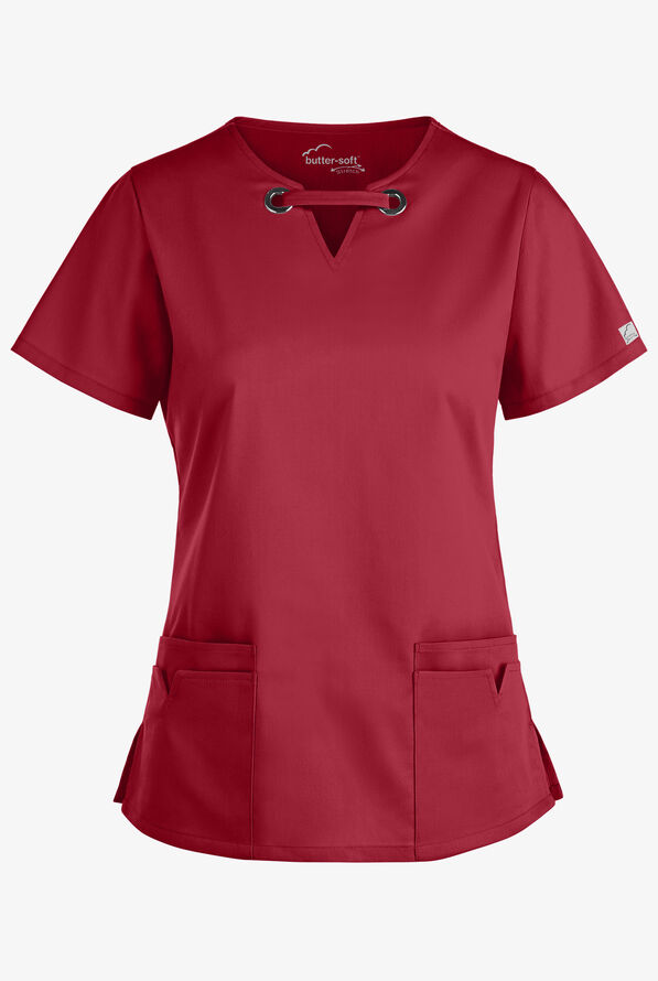 Blusa médica UA Butter-Soft STRETCH con ojales y 4 bolsillos para mujer - Ruby - 1