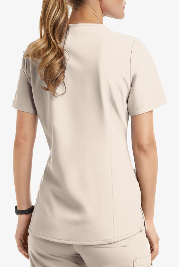Blusa m&eacute;dica MOVEMENT by Butter-Soft Capella estilo cruzado con 5 bolsillos para mujer - Khaki Shale - 3