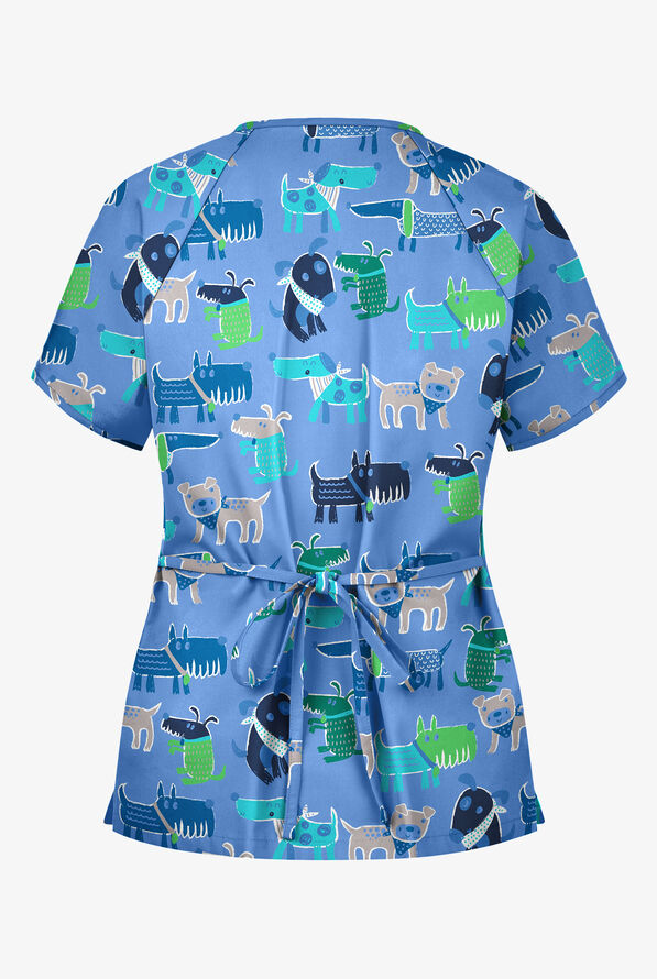 UA ButterSoft Dog Walk Ceil Women's 2Pocket Mock Wrap Print Scrub Top