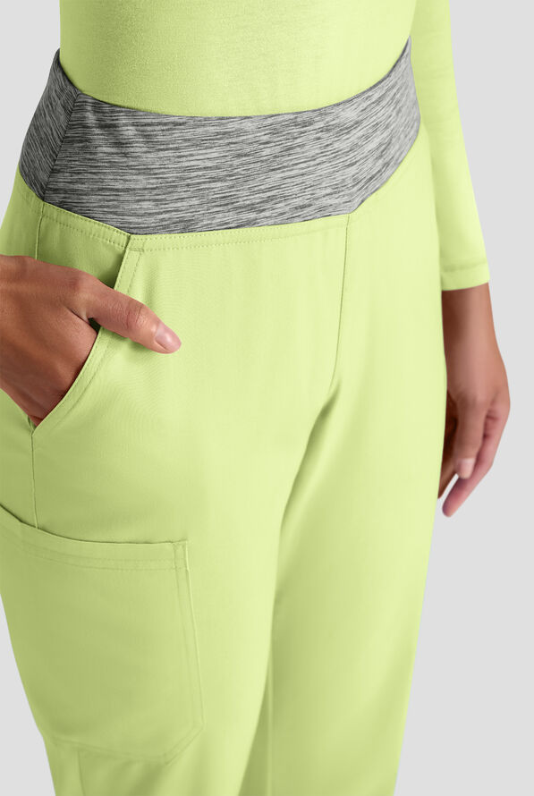 Butter-Soft STRETCH FLXTEK+ Women's 4-Pocket Knit Waistband Yoga Scrub Pants - Cool Matcha/Silver Melange - 4