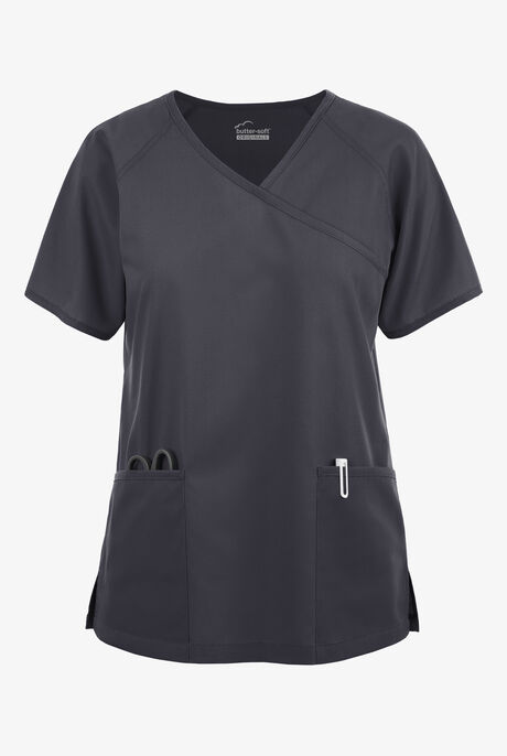 Butter-Soft Originals Women's 3-Pocket Mock Wrap Raglan Sleeve Scrub Top