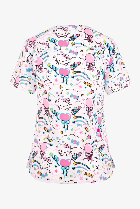 Tooniforms Hello Kitty Yummy Treats Women's 2-Pocket STRETCH V-Neck Print Scrub Top - null - 2