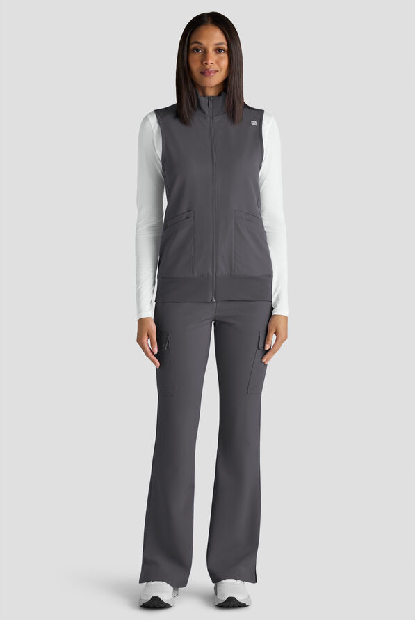 ReSurge Ebro Women's 6-Pocket Zip Front Stand Scrub Vest - Pewter - 7
