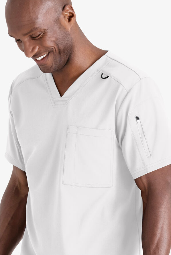 Grey's Anatomy by Barco Spandex STRETCH Murphy Men's 2-Pocket V-Neck Scrub Top - White - 3