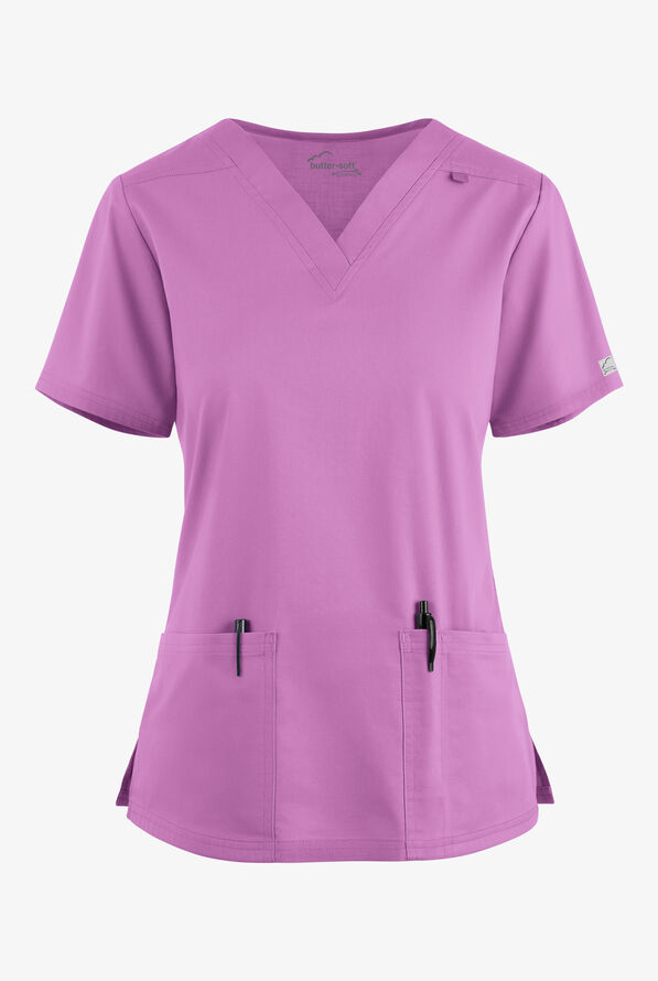 Butter-Soft STRETCH Women's 4-Pocket V-Neck Scrub Top - Orchid - 1
