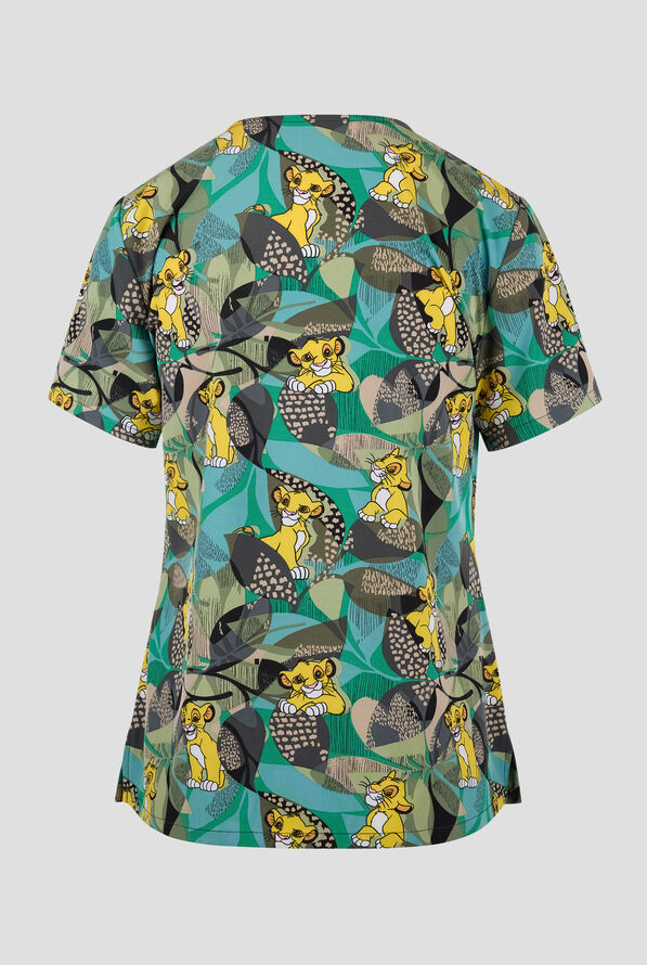 Tooniforms Disney's Tropical Roar Women's 2-Pocket STRETCH V-Neck Print Scrub Top - null - 2